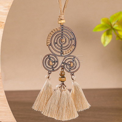 Boho Alloy Spiral and Cotton Tassel Pendant Faux Suede Cord Necklaces WG291DA-01-1