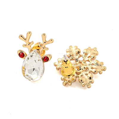 Christmas Alloy Colorful Rhinestone & Plastic Asymmetrical Stud Earrings for Women EJEW-M256-02B-G-1