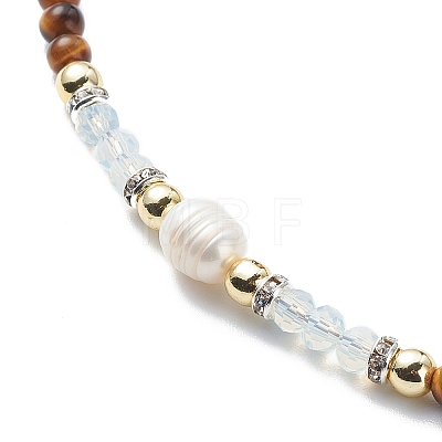 Natural Mixed Gemstone & Pearl & Opalite Beaded Necklace for Women NJEW-JN03977-1