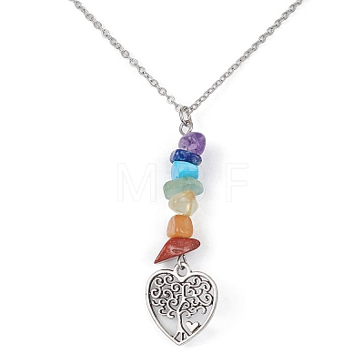 Alloy Heart with Tree Pendant Necklace with 304 Stainless Steel Cable Chains NJEW-JN04459-1