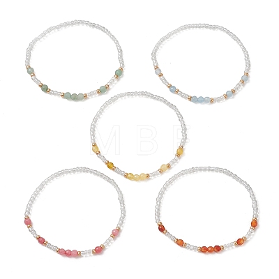 Natural Gemstone & Glass Seed Beads stretch Bracelets for Women BJEW-MZ00344-1