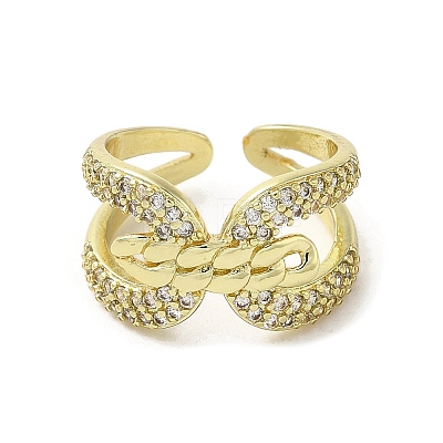 Rack Plating Brass with Clear Cubic Zirconia Cuff Rings RJEW-G308-01B-G-1