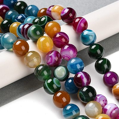 Natural Striped Agate/Banded Agate Beads Strands G-Z060-A01-C07-1