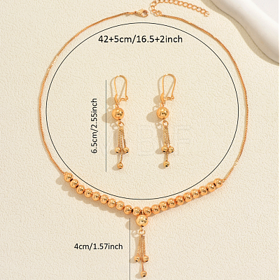 Vintage Brass Round Beaded Tassel Necklace & Earrings for Women HX9279-1