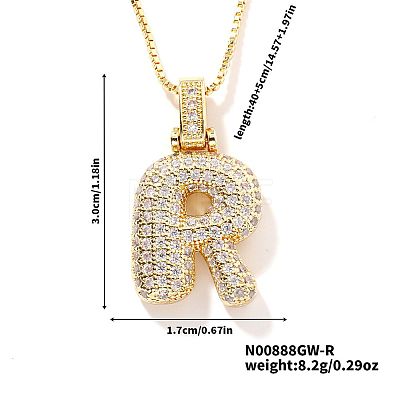 Elegant Brass Micro Pave Clear Cubic Zirconia 3D Initial Necklaces DV4415-15-1