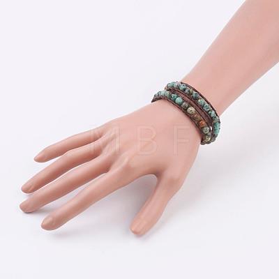 Two Loops Natural African Turquoise(Jasper) Wrap Bracelets BJEW-JB03285-02-1
