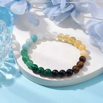 8mm Round Natural Tiger Eye & Topaz Jade & Golden Sheen Obsidian & Quartz Crystal & Green Aventurine & Amazonite BJEW-JB10624-01-1