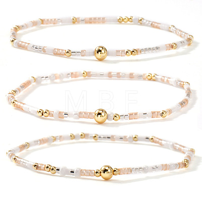 Boho Round Brass and Glass Seed Beaded Stretch Stackable Bracelet Sets BP2363-8-1