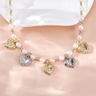 Brass Micro Pave Clear Cubic Zirconia Beaded Necklaces NJEW-Z059-05PG-01-1