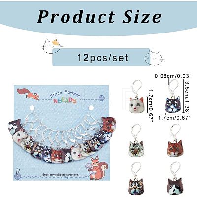 12Pcs 6 Style Zinc Alloy Enamel Cat Charm Locking Stitch Markers HJEW-PH01530-1