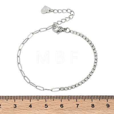 304 Stainless Steel Paperclip Chain & Rhinestone Cup Chains  Bracelets for Women BJEW-D456-06P-1