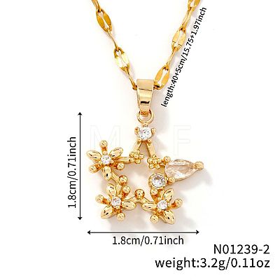 Shiny Brass Clear Cubic Zirconia Pendant Necklaces for Women YA7820-2-1