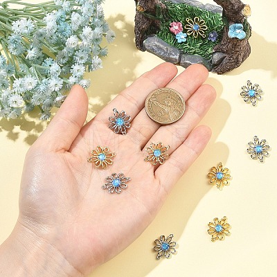 2Pcs 2 Colors Brass with Synthetic Opal Flower Links/Connectors KK-YW0004-45-1