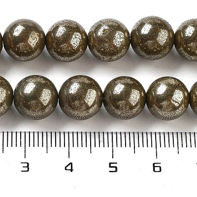 Natural Pyrite Round Beads Strands G-F197-10-10mm-1