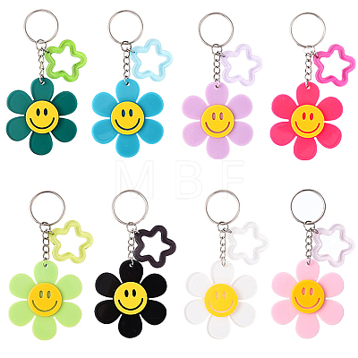 Sunflower with Smiling Face & Star Transparent Acrylic Keychains KEYC-YW00229-01-1