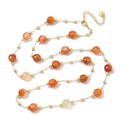 Natural Carnelian Faceted Flat Round Beaded Chain Necklaces with Matte Brass Beads GG-CBA37F5-01G-06-1