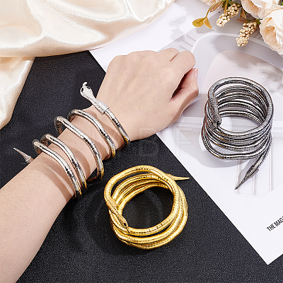 3Pcs 3 Colors Adjustable Flexible Alloy Snake Choker Necklaces for Women Men NJEW-UN0001-94-1