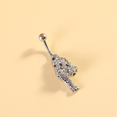 316L Surgical Stainless Steel Pave Cubic Zirconia Enamel Dangle Curved Barbell Belly Rings FS-WGB5546-09-1