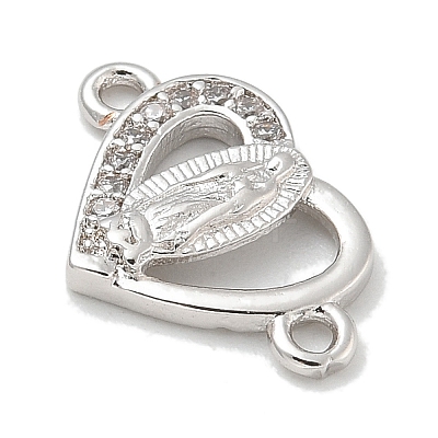 Rack Plating Brass Micro Pave Clear Cubic Zirconia Religion Heart Virgin Mary Connector Charms KK-L224-099P-02-1