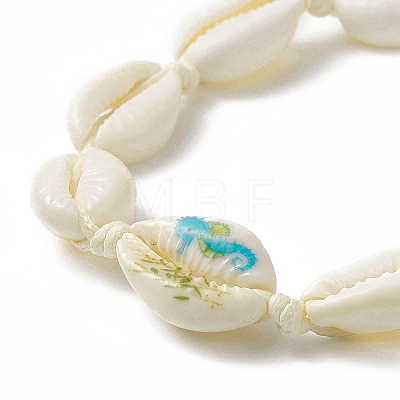 Narural Cowrie Shell Braided Bead Anklet for Women AJEW-AN00527-01-1