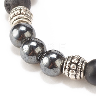 Natural Lava Rock & Synthetic Black Stone & Hematite Stretch Bracelet BJEW-JB08169-1