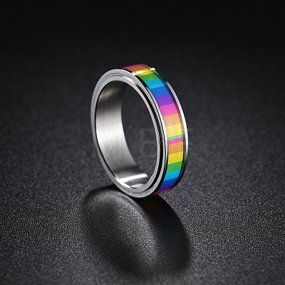 Rainbow Color Pride Flag Enamel Rectangle Rotating Ring RABO-PW0001-038D-1