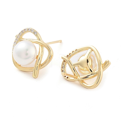 Heart Brass with Glass Stud Earrings EJEW-Q800-08KCG-1