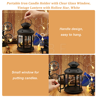 Portable Iron Candle Holder with Clear Glass Window AJEW-WH0299-85B-1