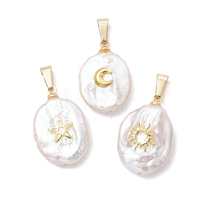 3Pcs 3 Styles Natural Baroque Keshi Pearl Coin Pendants PALLOY-JF05471-1