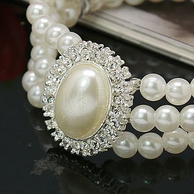 Gift for Valentines Day to Girlfriend Acrylic Pearl Wedding Bracelets BJEW-E041-4-1