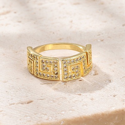 Rack Plating Brass Micro Pave Cubic Zirconia Cuff Finger Rings for Women RJEW-M028-105G-1