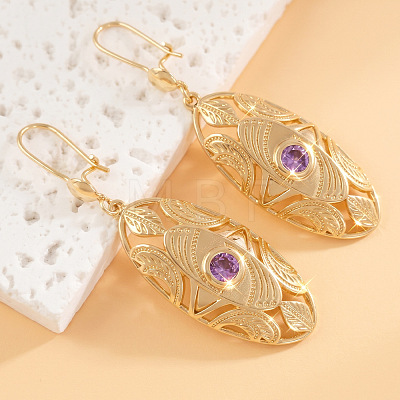 Brass Micro Pave Cubic Zirconia Hoop Dangle Earrings WG2ED89-02-1
