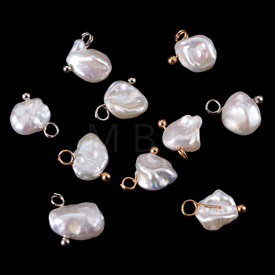 10Pcs 2 style Nuggets Natural Baroque Keshi Pearl Pendants PALLOY-TAC0304-1