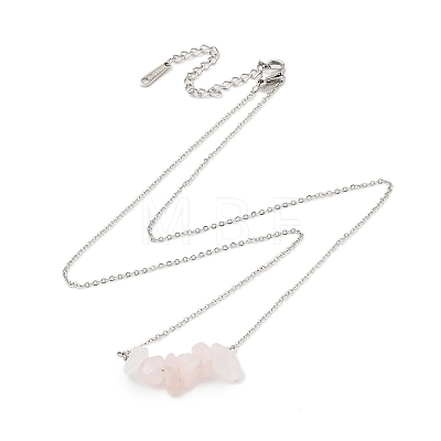 Natural Rose Quartz Chip Pendant Necklaces NJEW-JN05097-01-1