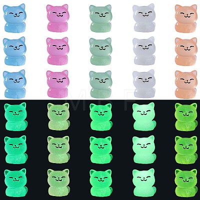 Olycraft 30Pcs 5 Colors Luminous Resin Cute Little Cat Ornaments RESI-SZ0003-43-1