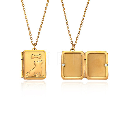 304 Stainless Steel Rectangle with Dog Magnetic Photo Locket Pendant Necklaces for Women WG6BB95-01-1