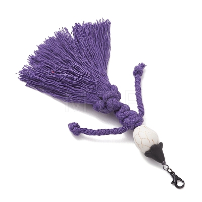 Halloween Cotton Threads Tassel & Synthetic Turquoise Skull Pendant Decorations HJEW-JM03757-02-1