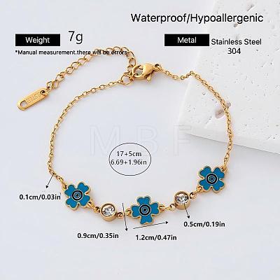 Saint Patrick's Day 304 Stainless Steel Pave Clear Cubic Zirconia Link Bracelets with Dodger Blue Enamel for Women EP0929-1-1