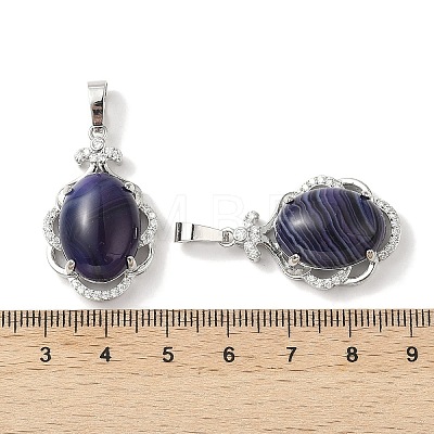 Natural Purple Banded Agate(Dyed & Heated) Oval Pendants G-NH0025-15P-03-1