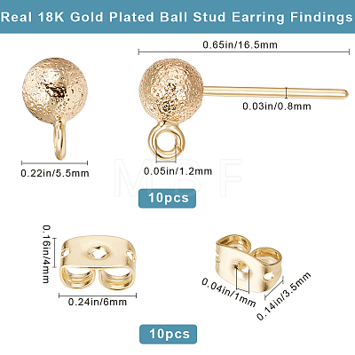 Beebeecraft 10pcs Brass Ball Stud Earring Findings KK-BBC0011-13-1