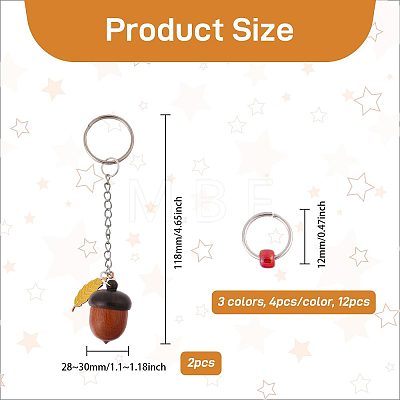2Pcs Wooden Acorn Box with Alloy Enamel Leaf Pendant Counter Chains KEYC-CO00001-1