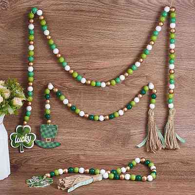 3Pcs 3 Style Wood Beaded Garlands HJEW-SZ0001-37-1