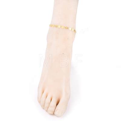 Brass Heart Link Chain Anklets AJEW-AN00340-1