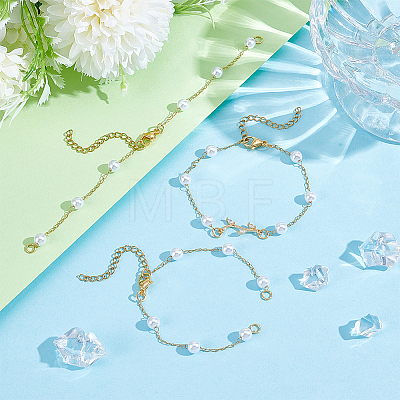 10Pcs Round ABS Imitation Pearl Beads Link Chain Bracelet Making AJEW-UN0002-08-1