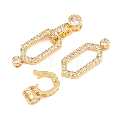 Brass Micro Pave Clear Cubic Zirconia Fold Over Clasps KK-U059-69G-1