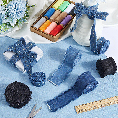 6Pcs 6 Colors Denim Fabric Ribbon DIY-CY0003-63-1
