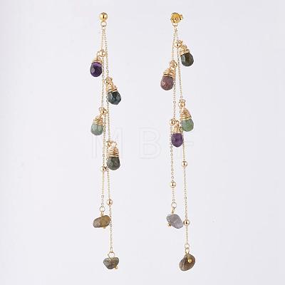 Natural Gemstone Dangle Stud Earrings EJEW-JE04022-03-1
