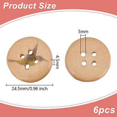 6Pcs Porcelain Buttons BUTT-OC0001-59B-1