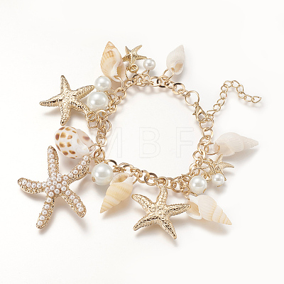 Trendy Shell Charm Bracelets BJEW-F166-01-1