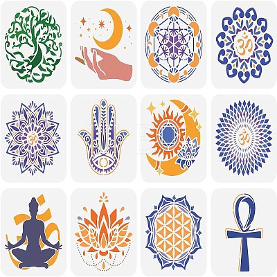 12Pcs 12 Styles PET Hollow Out Drawing Painting Stencils Sets DIY-WH0383-0060-1